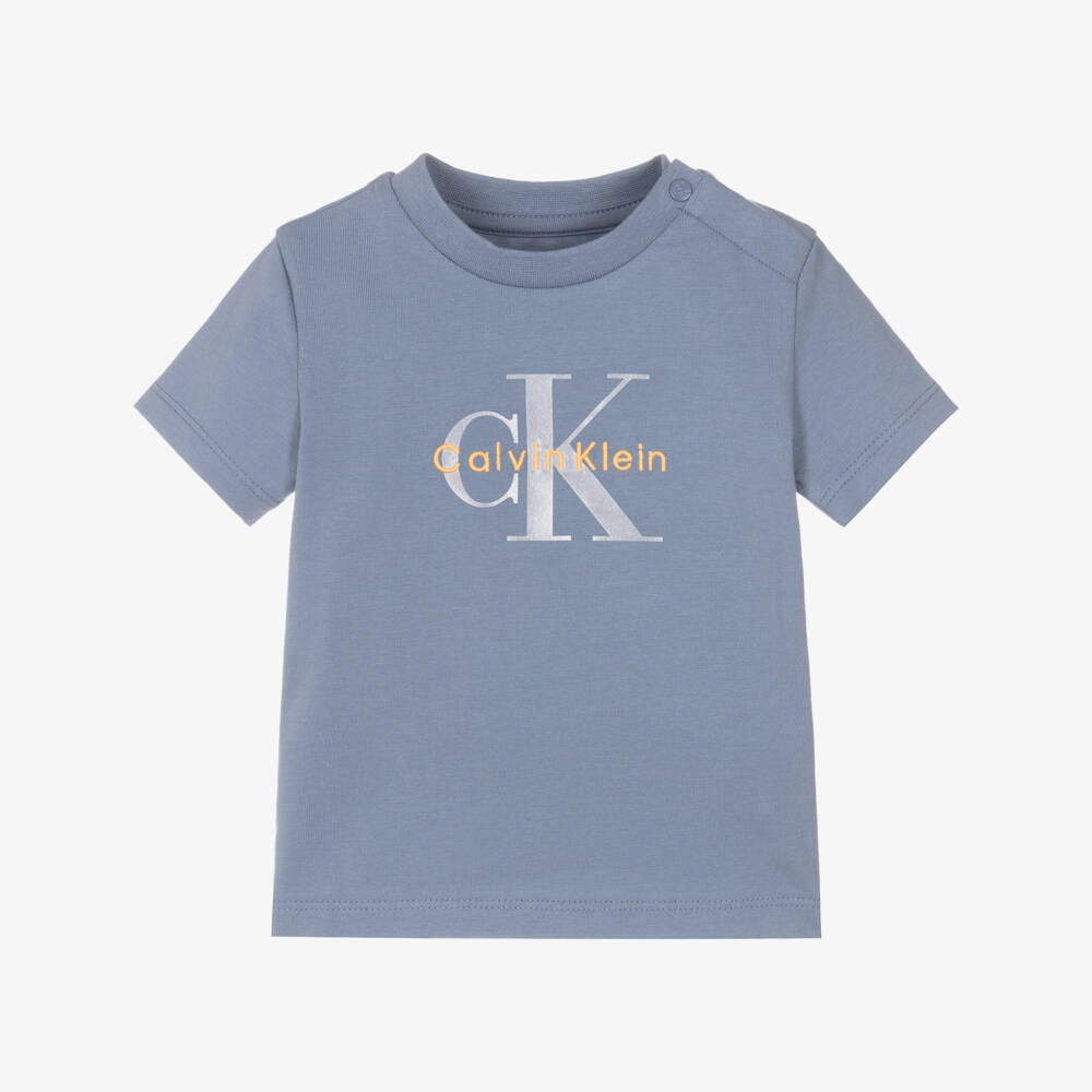 Calvin Klein-Blue CK Monogram Logo Cotton T-Shirt | Childrensalon