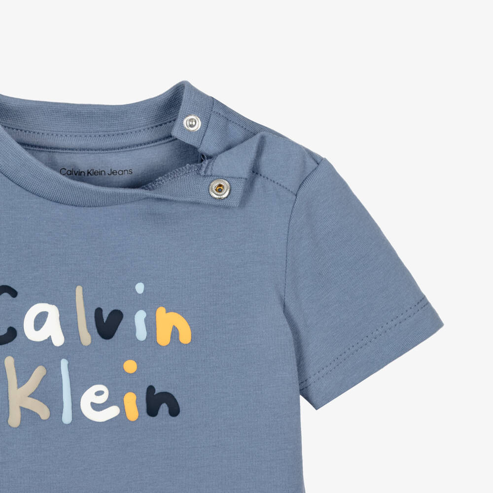 Calvin Klein-طقم شورت قطن جيرسي لون أزرق | Childrensalon