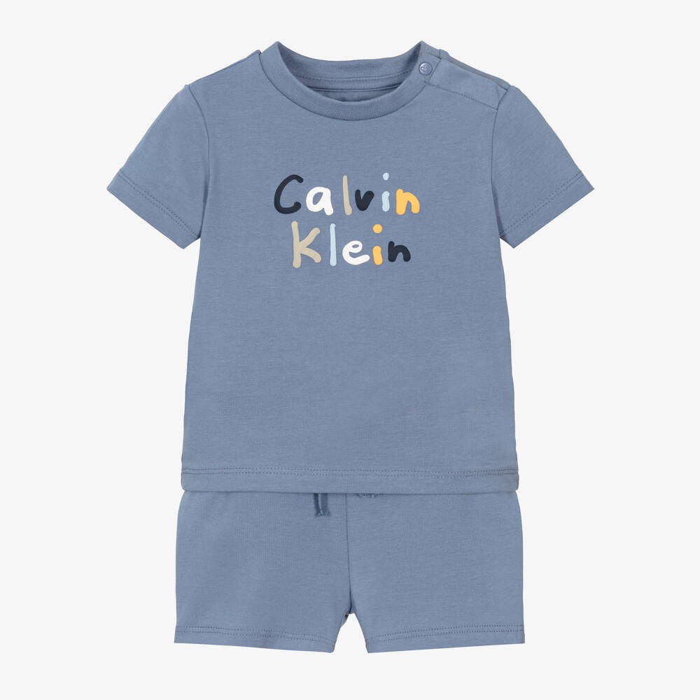 Calvin Klein-طقم شورت قطن جيرسي لون أزرق | Childrensalon