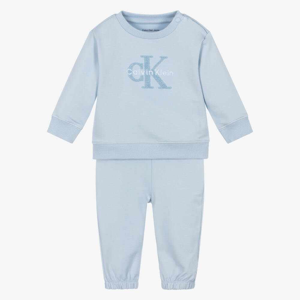 Calvin Klein-Blue Cotton Tracksuit with Bouclé Logo | Childrensalon