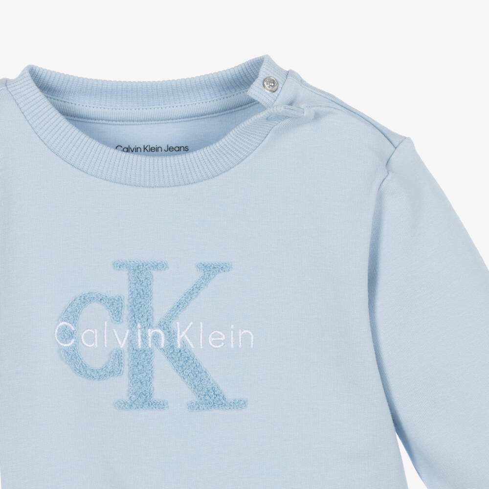Calvin Klein-Blue Cotton Tracksuit with Bouclé Logo | Childrensalon