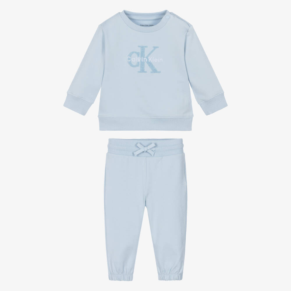 Calvin Klein-Blue Cotton Tracksuit with Bouclé Logo | Childrensalon