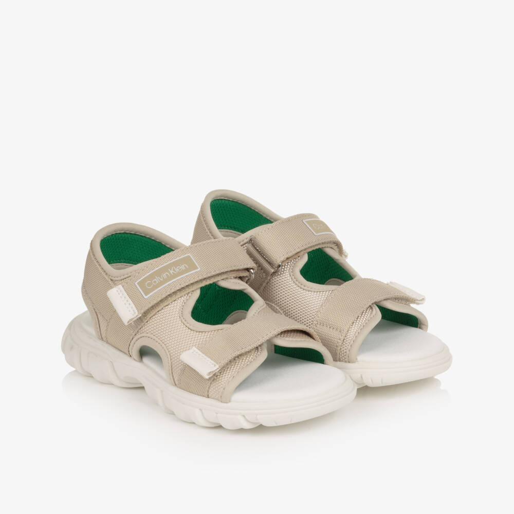Calvin Klein-Boys Beige Canvas Velcro-Fastening Sandals | Childrensalon