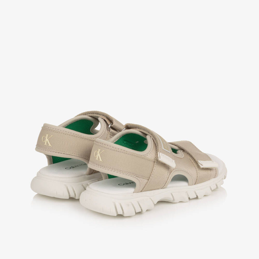 Calvin Klein-Boys Beige Canvas Velcro-Fastening Sandals | Childrensalon