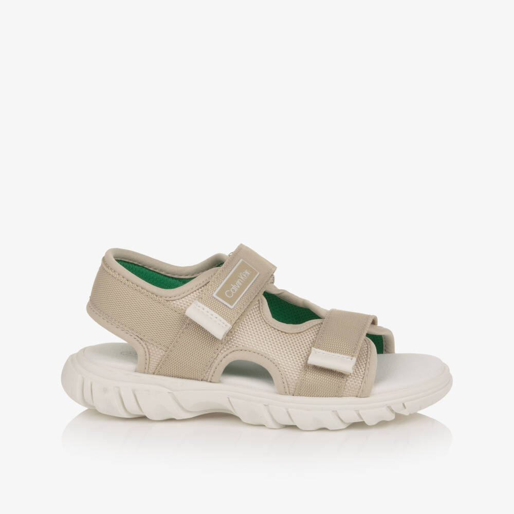 Calvin Klein-Boys Beige Canvas Velcro-Fastening Sandals | Childrensalon