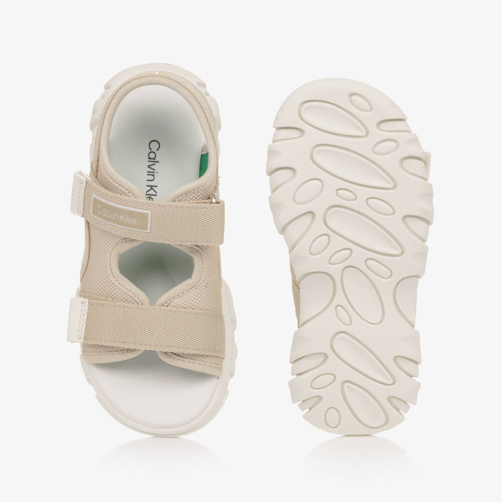 Calvin Klein-Boys Beige Canvas Velcro-Fastening Sandals | Childrensalon