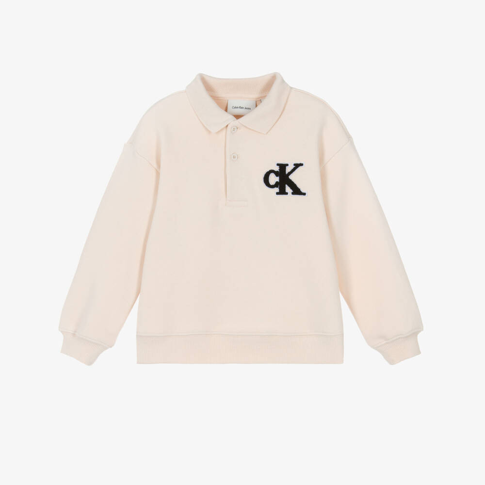 Calvin Klein-Boys Beige Cotton Piqué Polo Shirt | Childrensalon