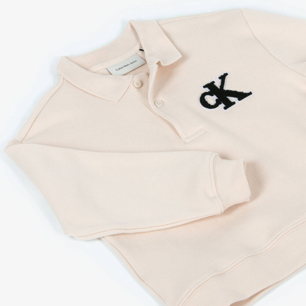 Calvin Klein-Boys Beige Cotton Piqué Polo Shirt | Childrensalon