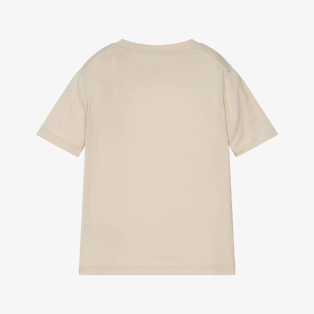 Calvin Klein-Boys Beige Cotton T-Shirt with Logo Patch | Childrensalon
