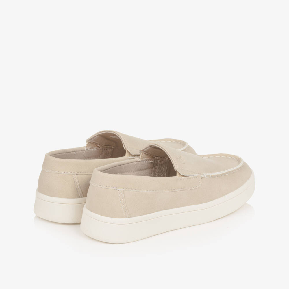 Calvin Klein-Boys Beige Faux Suede Leather Moccasins | Childrensalon
