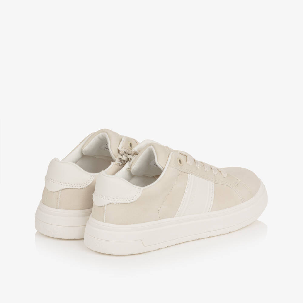 Calvin Klein-Boys Beige Faux Suede Leather Zip Up Trainers | Childrensalon