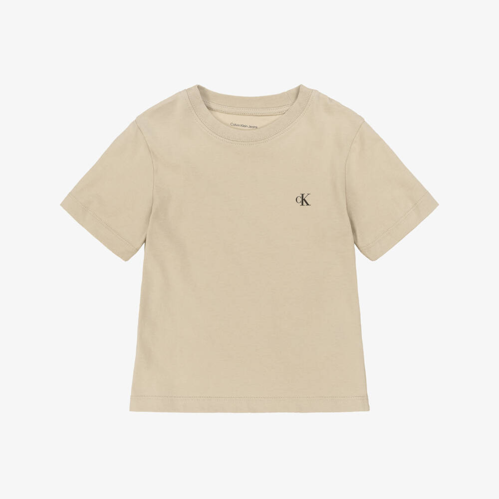 Calvin Klein-Boys Beige & Ivory Cotton T-Shirts (2 Pack) | Childrensalon