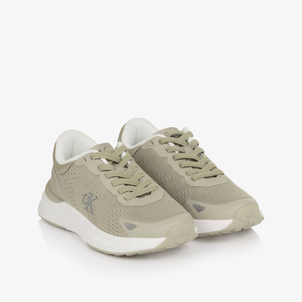 Calvin Klein-Boys Beige Slip On Trainers with Reflective Logo | Childrensalon
