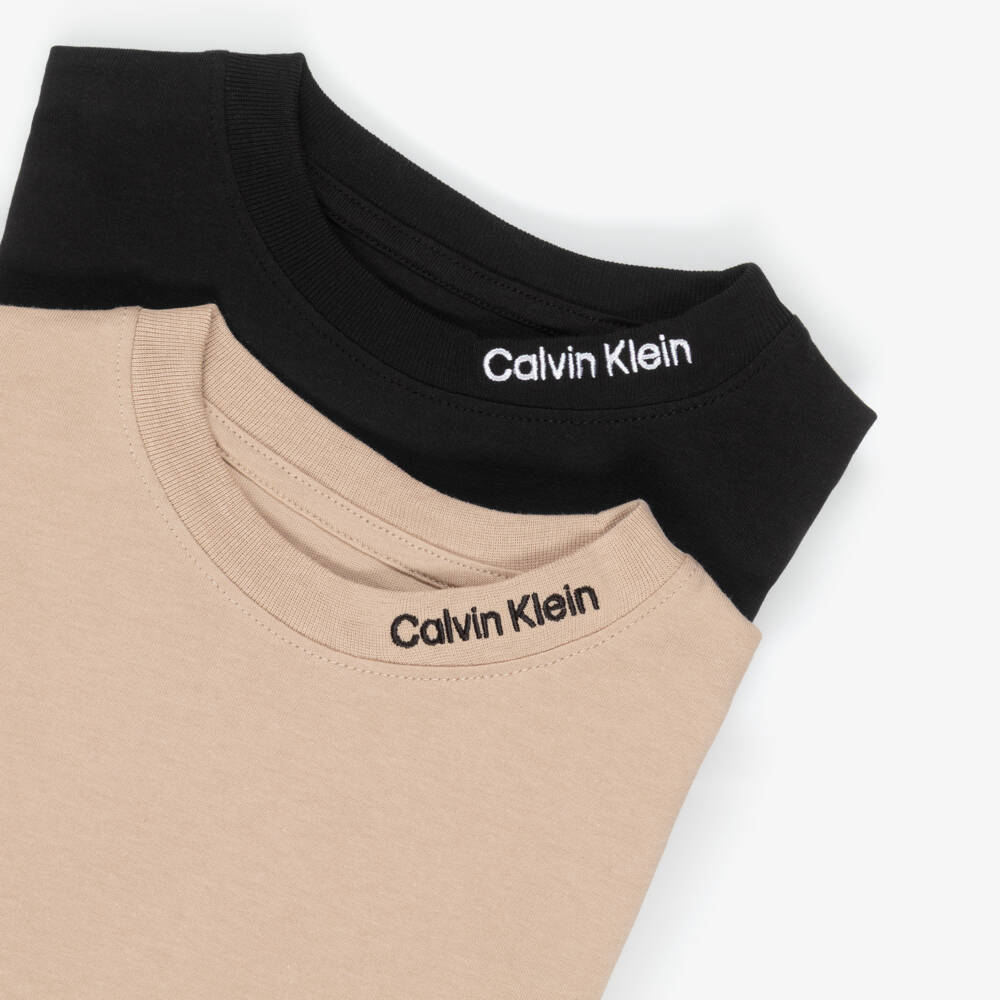 Calvin Klein-Boys Black & Beige Cotton T-Shirts (2 Pack) | Childrensalon