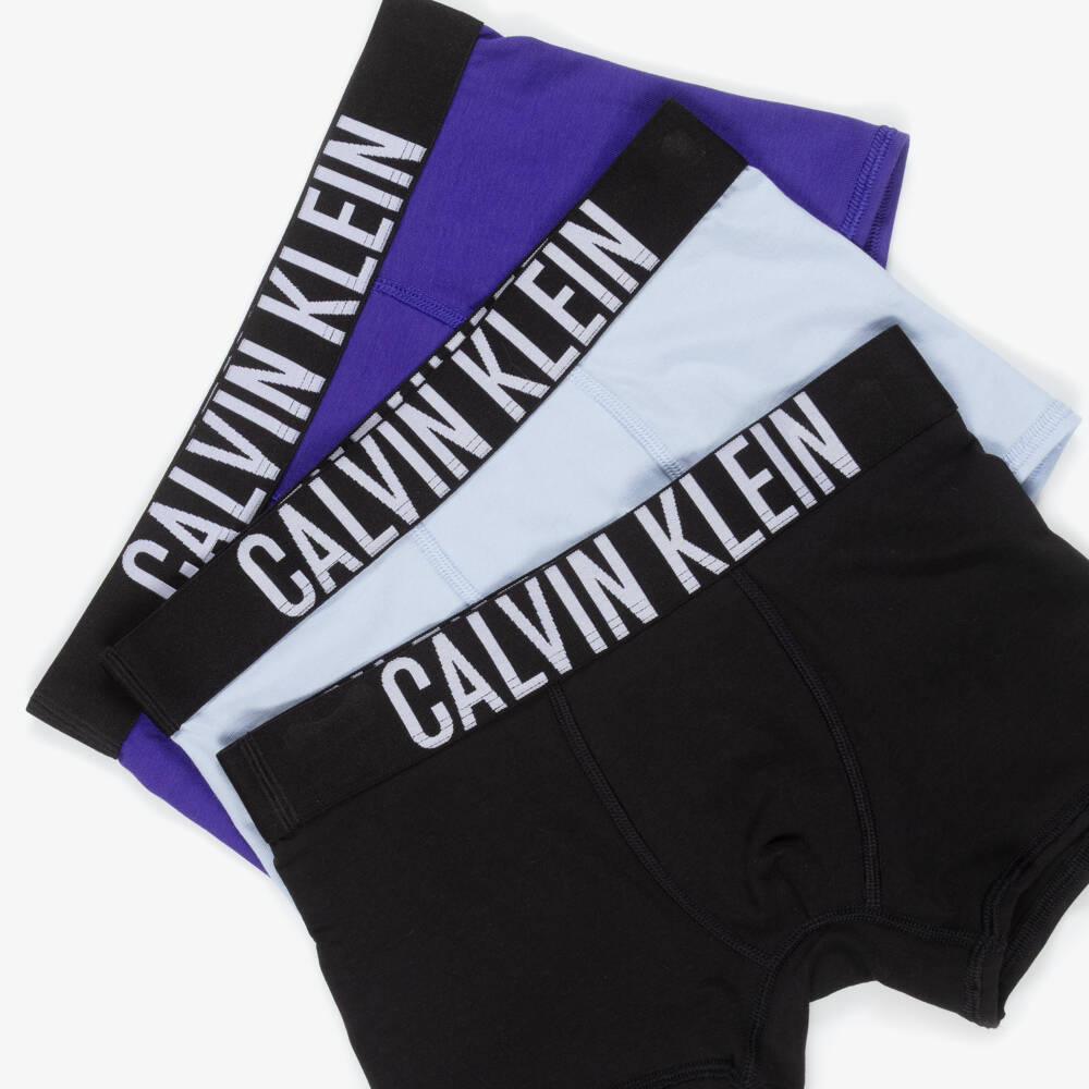 Calvin Klein-Boys Black & Blue Cotton Boxer Shorts (3 Pack) | Childrensalon