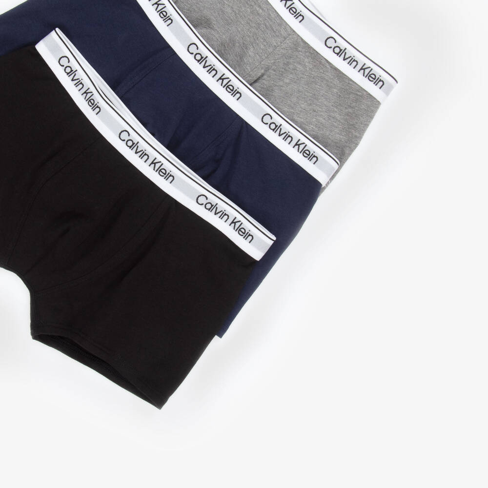 Calvin Klein-بوكسر قطن لون أسود وأزرق ورمادي (3 قطع) | Childrensalon