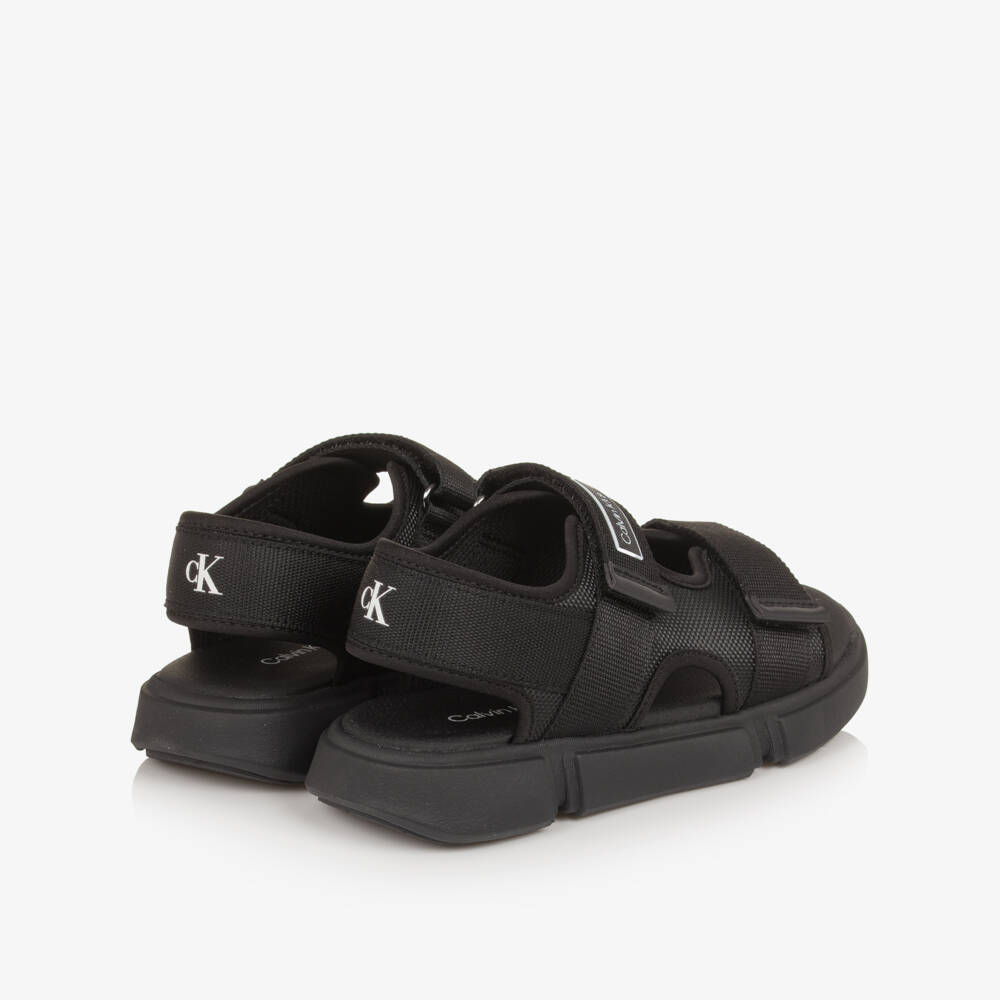 Calvin Klein-Boys Black Canvas Velcro-Fastening Sandals | Childrensalon