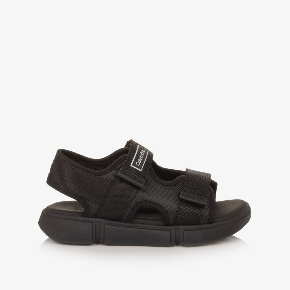 Calvin Klein-Boys Black Canvas Velcro-Fastening Sandals | Childrensalon