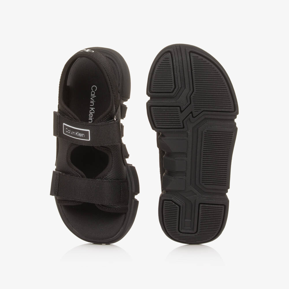 Calvin Klein-Boys Black Canvas Velcro-Fastening Sandals | Childrensalon