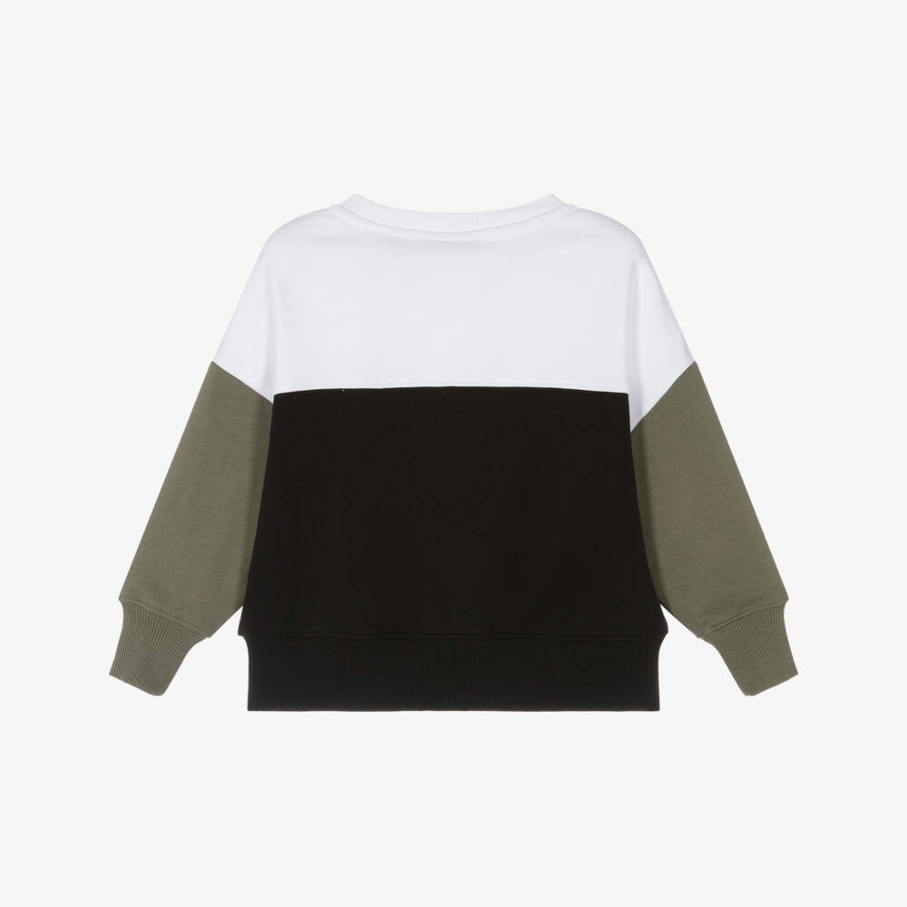 Calvin Klein-Boys Black Cotton Colour Block Logo Sweatshirt | Childrensalon