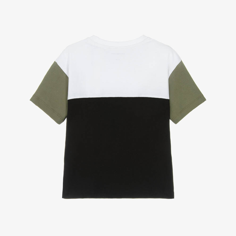 Calvin Klein-Boys Black Cotton Colour Block T-Shirt | Childrensalon