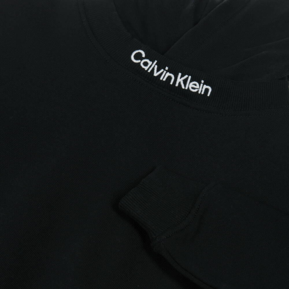 Calvin Klein-Boys Black Cotton Hoodie with Embroidered Logo | Childrensalon
