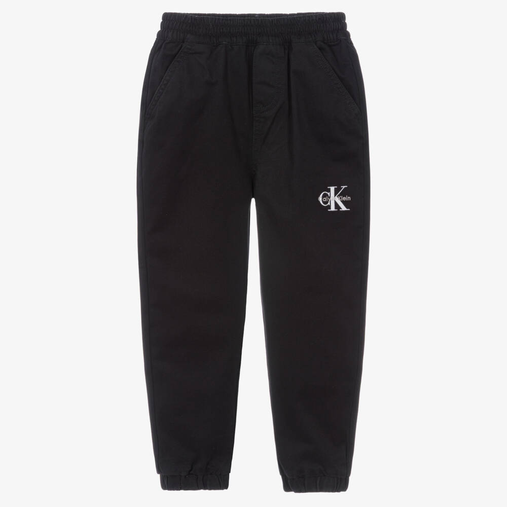 Calvin Klein-بنطلون رياضي قطن بأساور مرنة لون أسود للأولاد | Childrensalon