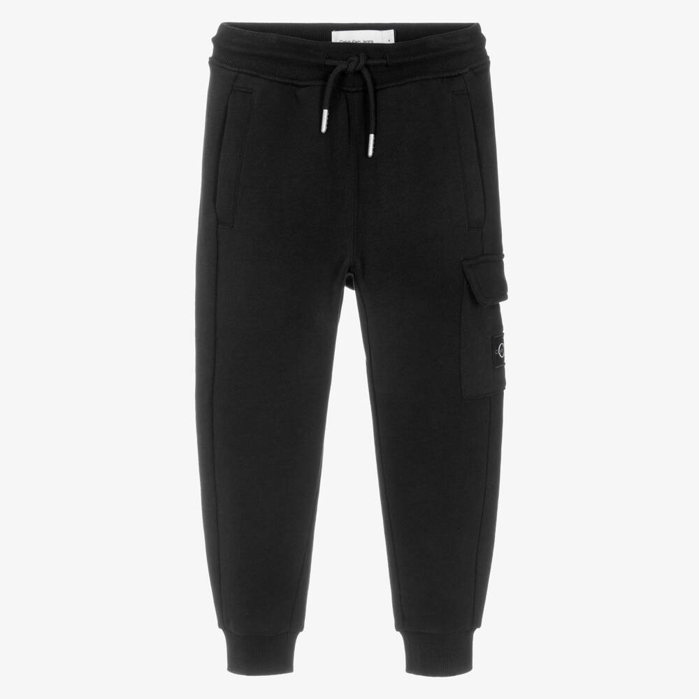 Calvin Klein-Boys Black Cotton Joggers with Monogram Logo & Cargo Pocket | Childrensalon