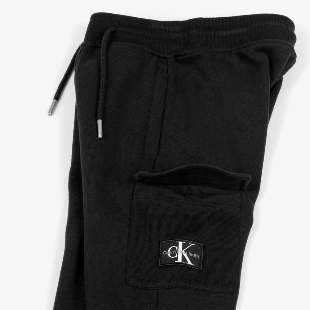 Calvin Klein-Boys Black Cotton Joggers with Monogram Logo & Cargo Pocket | Childrensalon