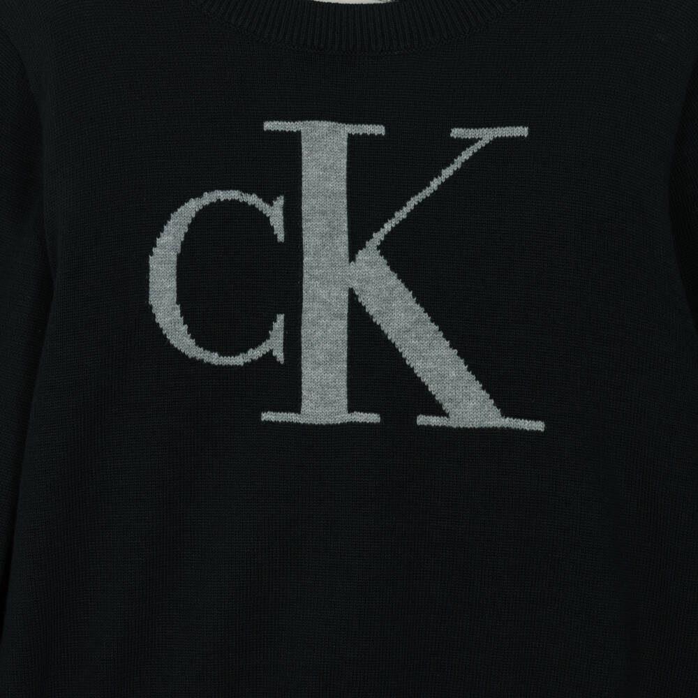 Calvin Klein-Boys Black Cotton Knit CK Monogram Sweater | Childrensalon