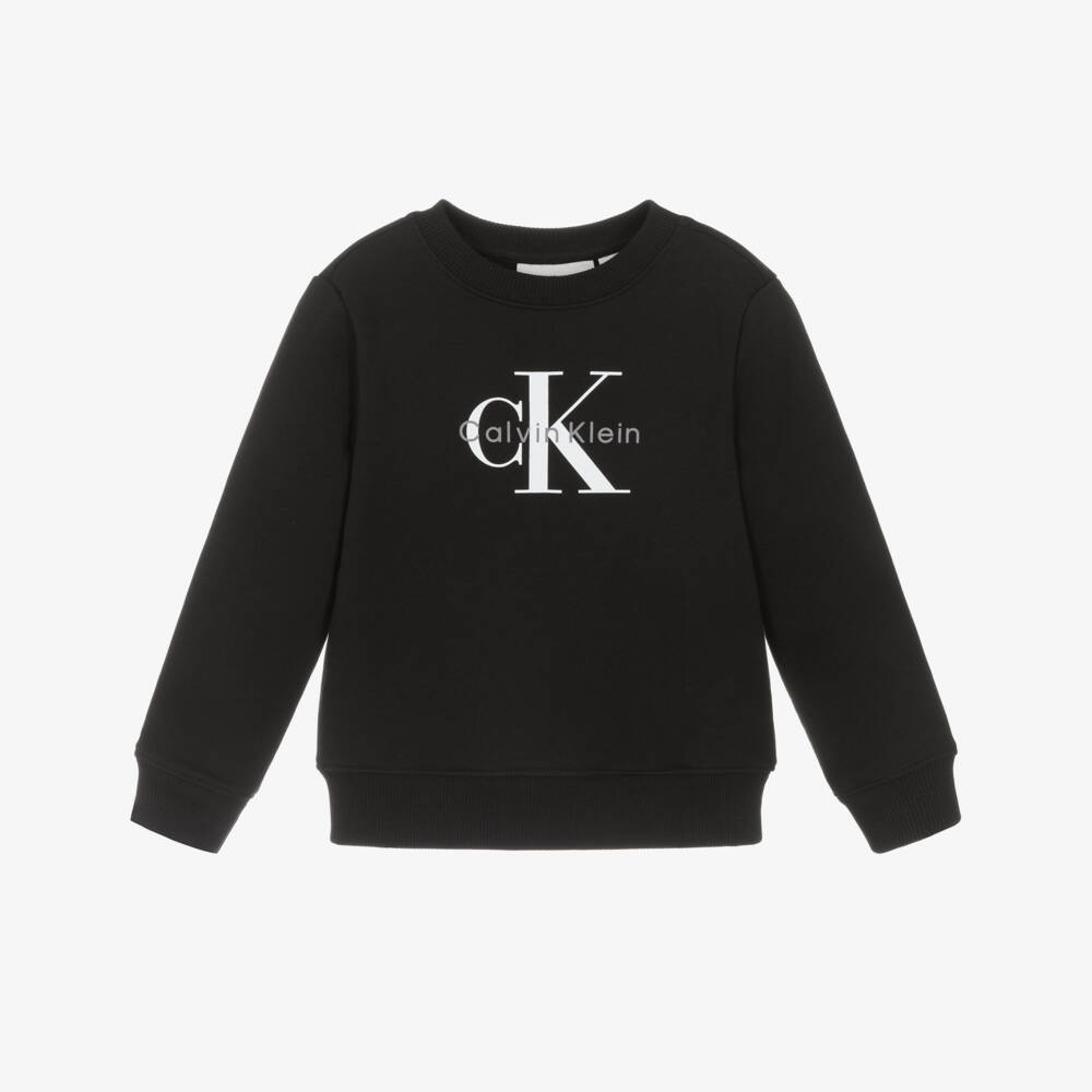 Calvin Klein-Boys Black Cotton Monogram Logo Sweatshirt | Childrensalon