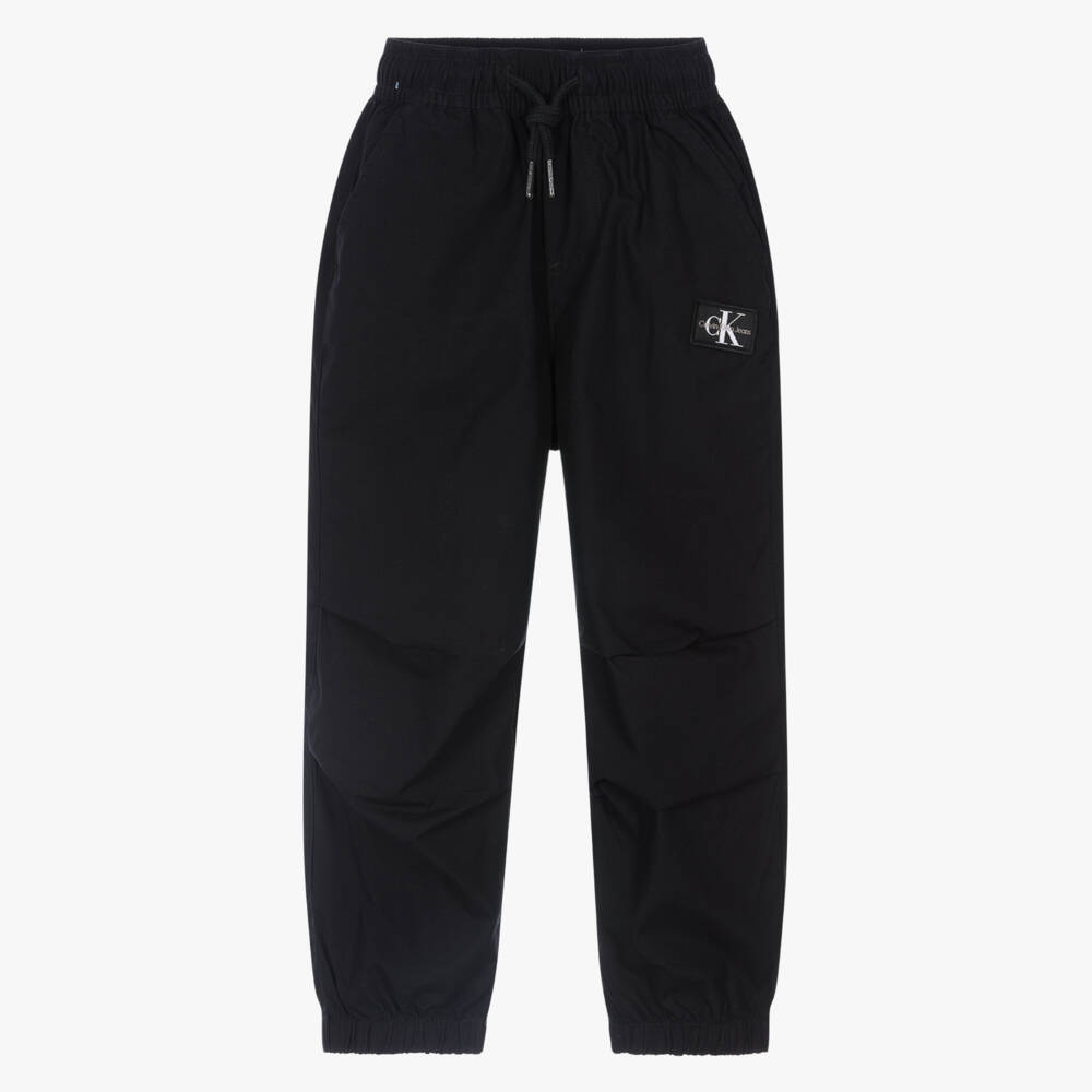 Calvin Klein-Boys Black Cotton Parachute Trousers | Childrensalon