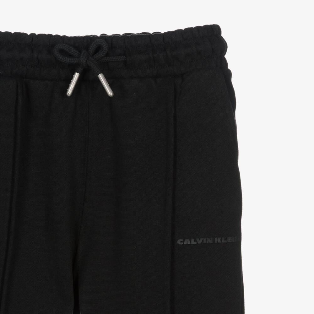 Calvin Klein-Boys Black Cotton Pintuck Joggers with White Logo | Childrensalon
