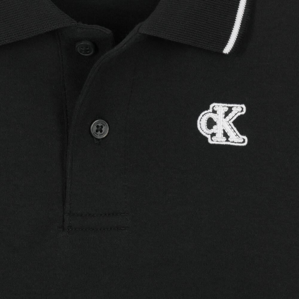Calvin Klein-Boys Black Cotton Polo Shirt | Childrensalon