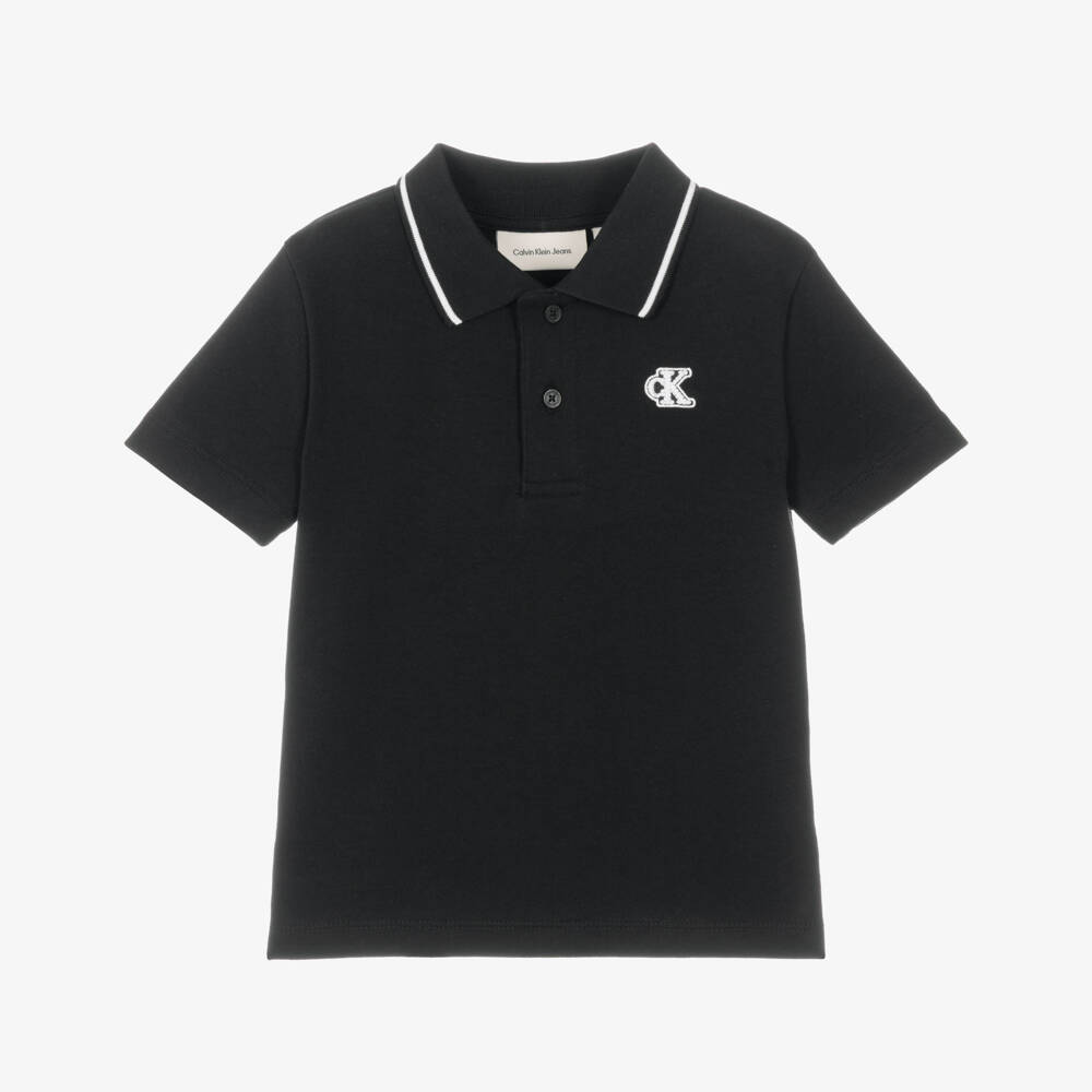 Calvin Klein-Boys Black Cotton Polo Shirt | Childrensalon