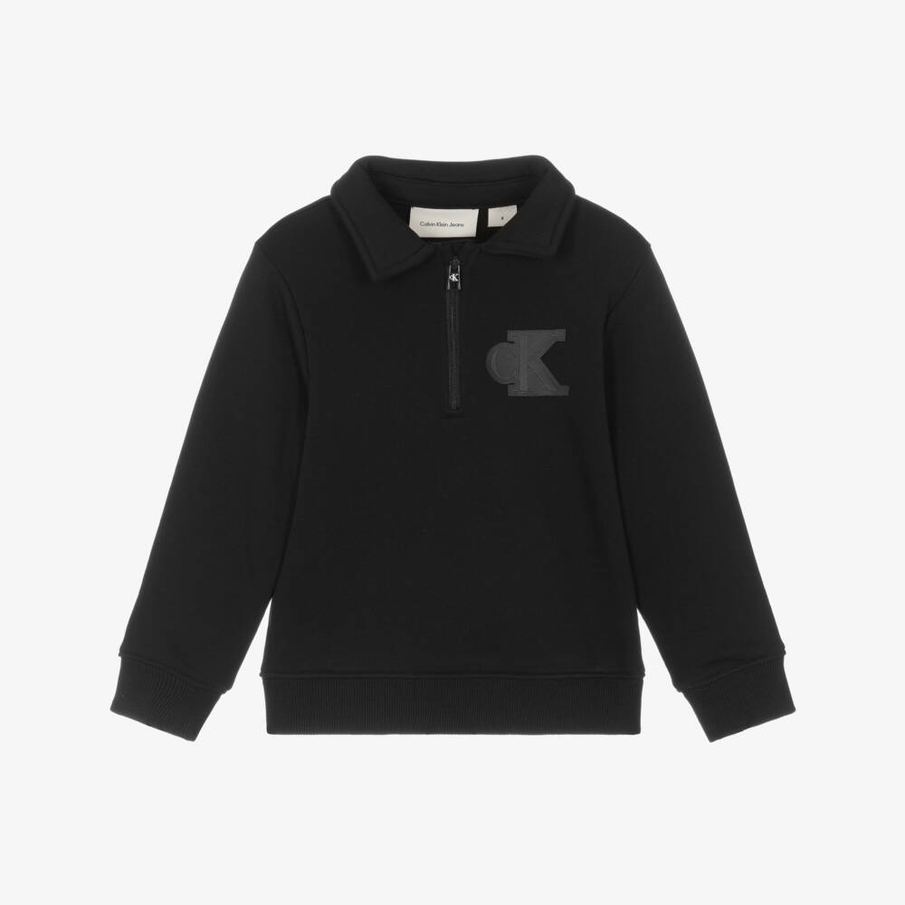 Calvin Klein-Boys Black Cotton Quarter-Zip Sweatshirt | Childrensalon
