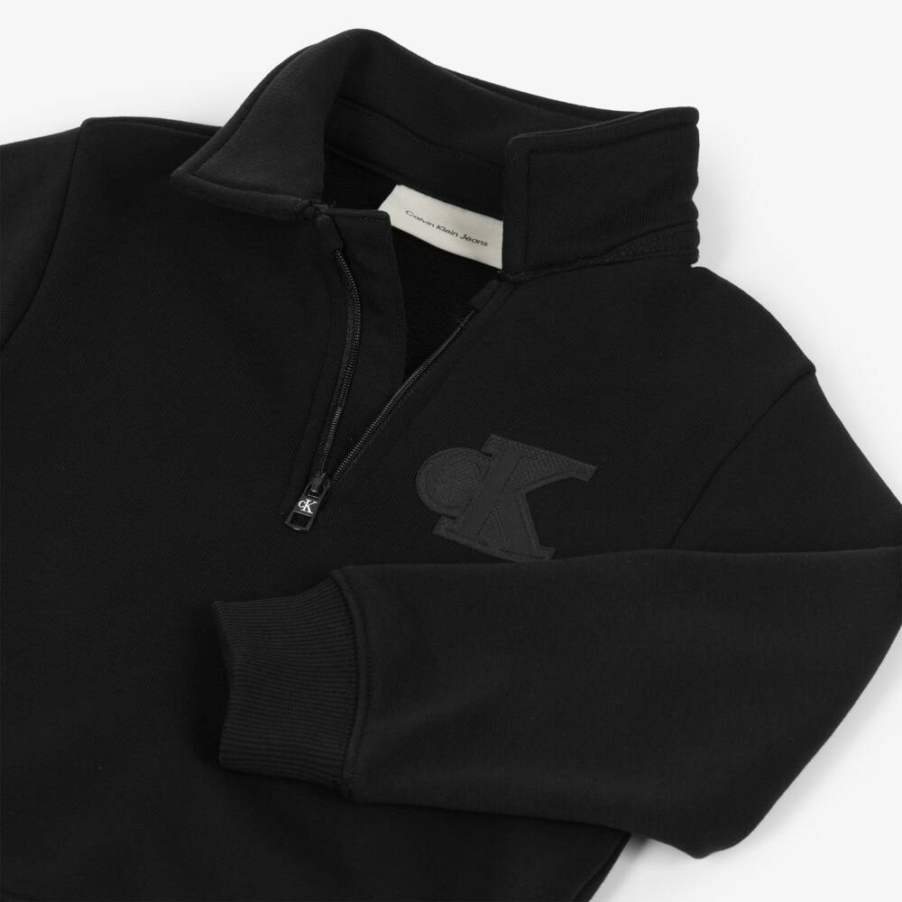 Calvin Klein-Boys Black Cotton Quarter-Zip Sweatshirt | Childrensalon