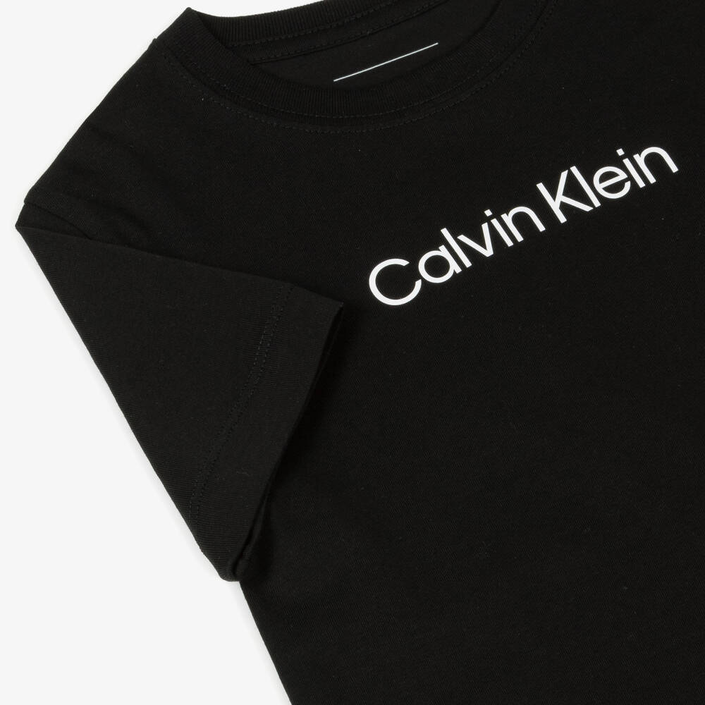 Calvin Klein-Boys Black Cotton T-Shirt | Childrensalon