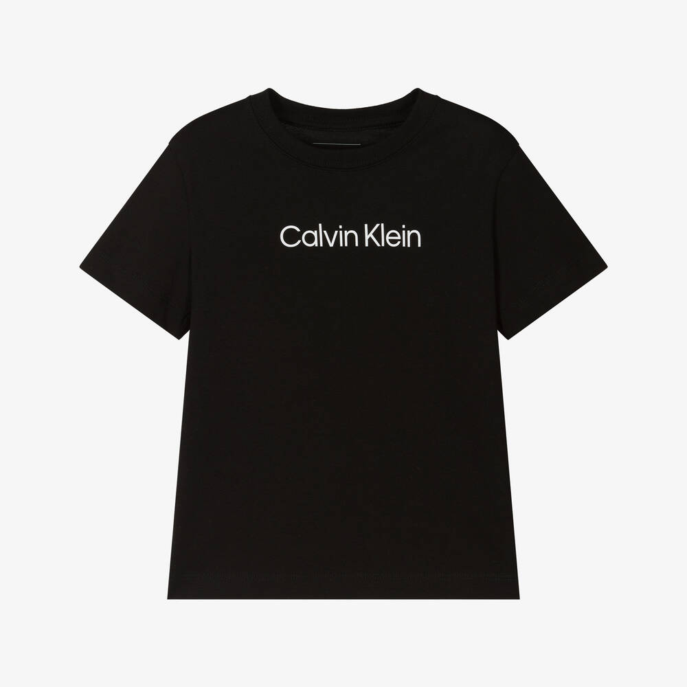 Calvin Klein-Boys Black Cotton T-Shirt | Childrensalon