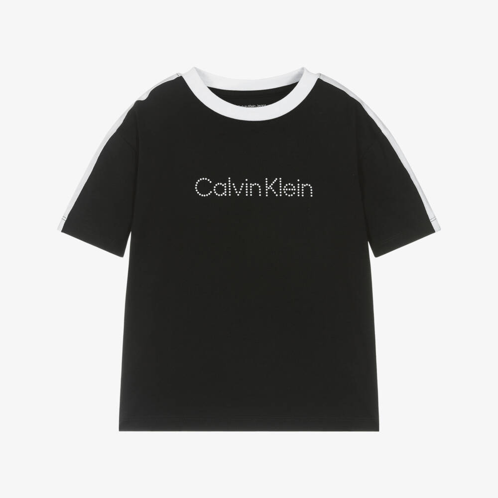 Calvin Klein-Boys Black Cotton T-Shirt with Dotted Logo | Childrensalon