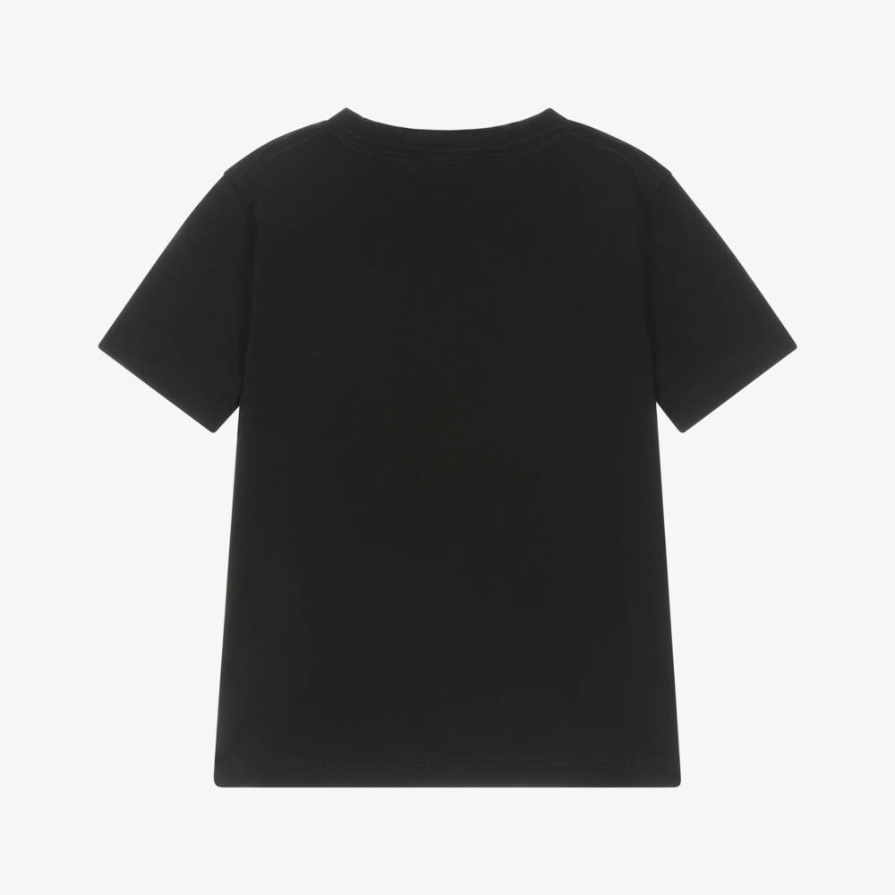 Calvin Klein-Boys Black Cotton T-Shirt with Repeat Logo | Childrensalon
