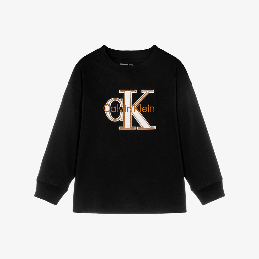Calvin Klein-Boys Black Cotton Top with CK Monogram | Childrensalon