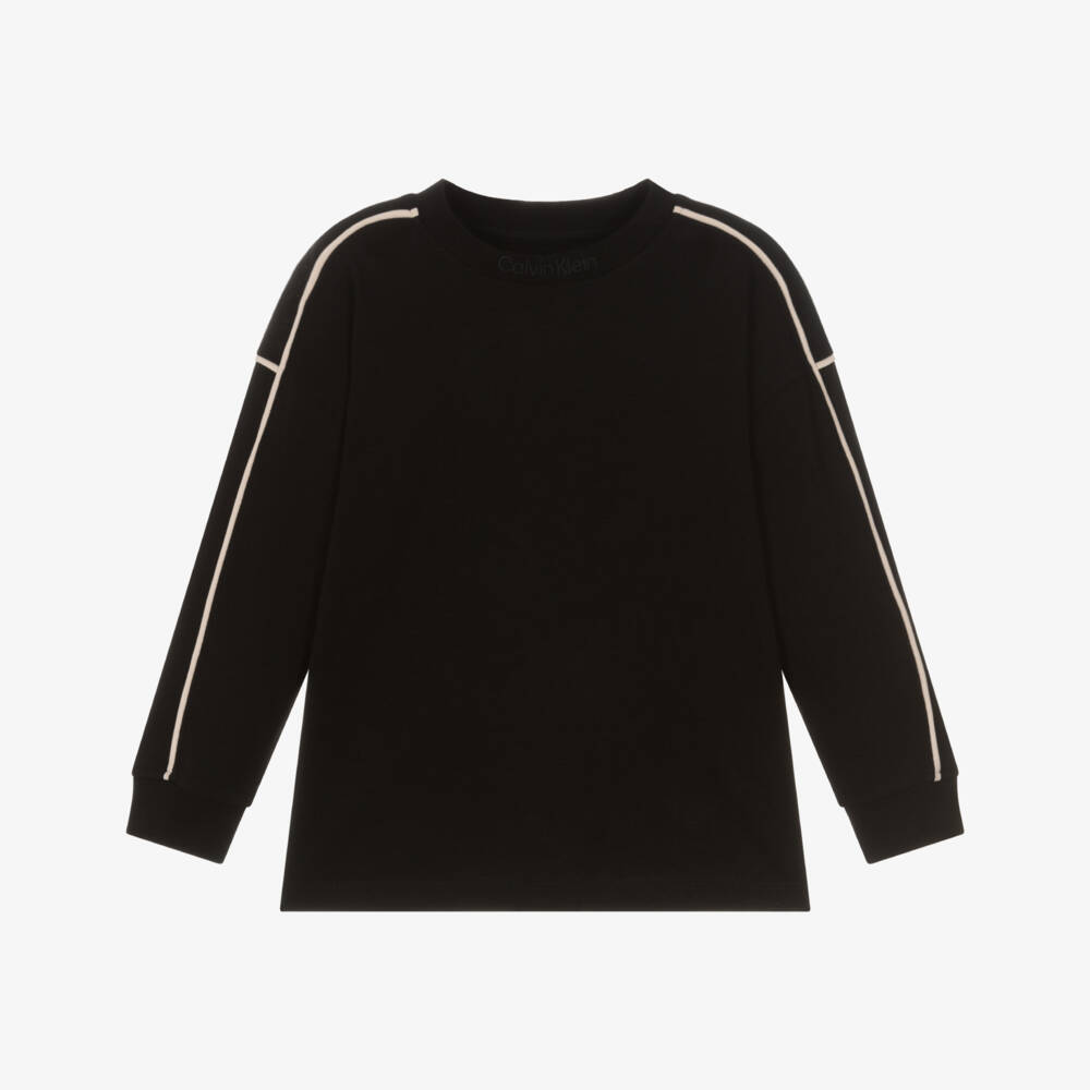Calvin Klein-Boys Black Cotton Top with Ivory Piping & Embroidered Logo | Childrensalon
