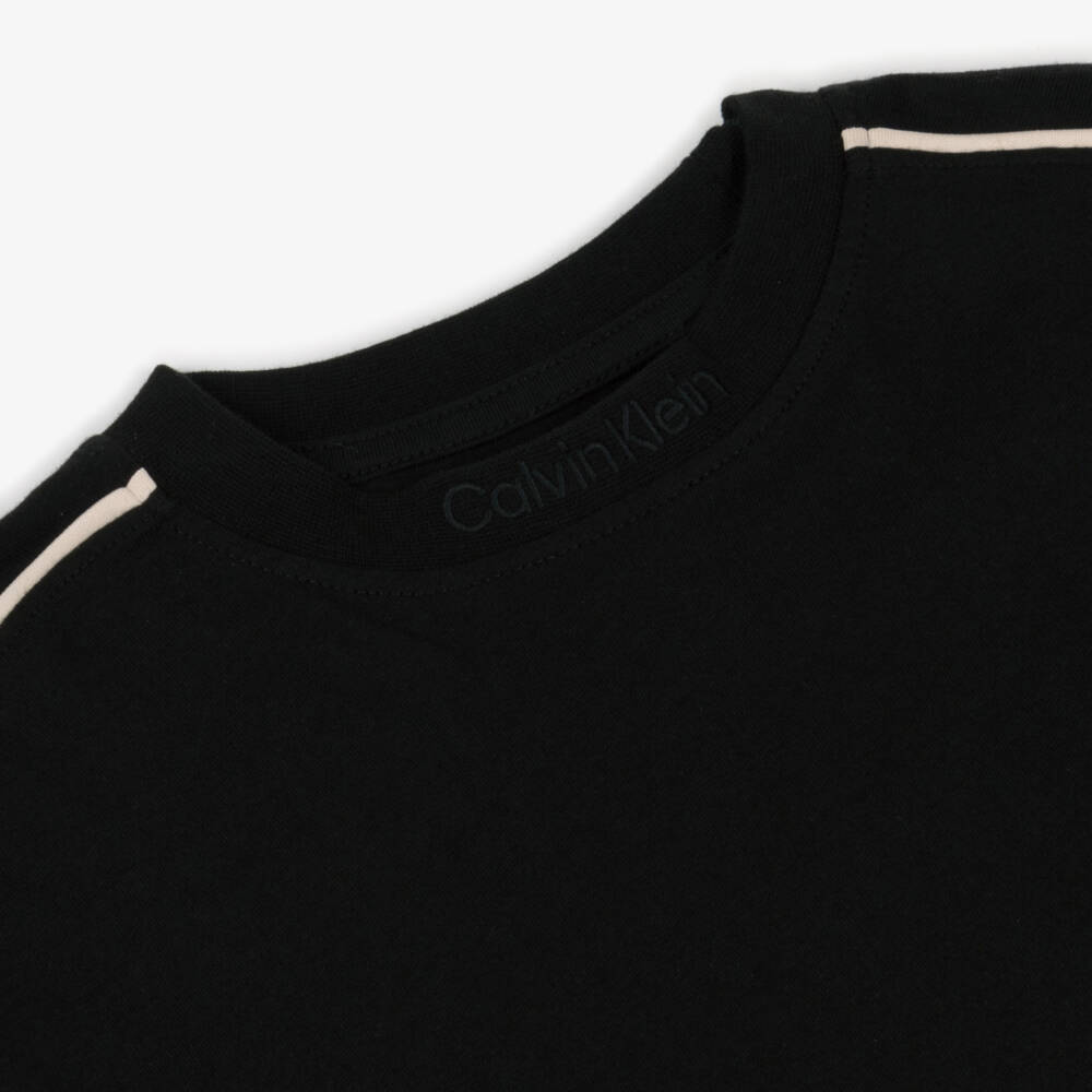 Calvin Klein-Boys Black Cotton Top with Ivory Piping & Embroidered Logo | Childrensalon