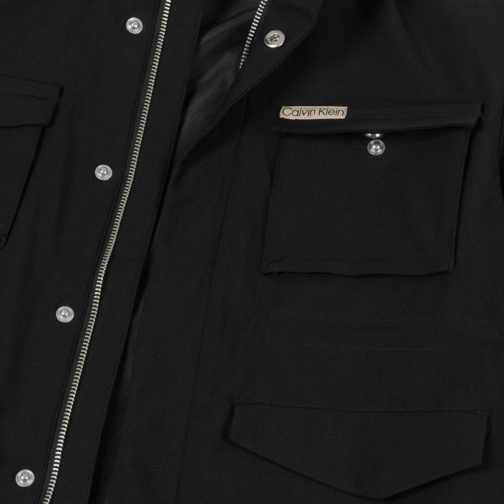 Calvin Klein-Boys Black Field Jacket with Foldable Hood | Childrensalon