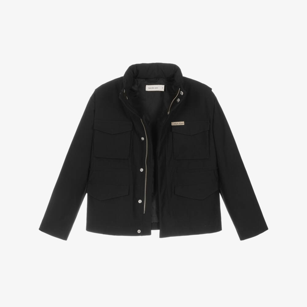 Calvin Klein-Boys Black Field Jacket with Foldable Hood | Childrensalon