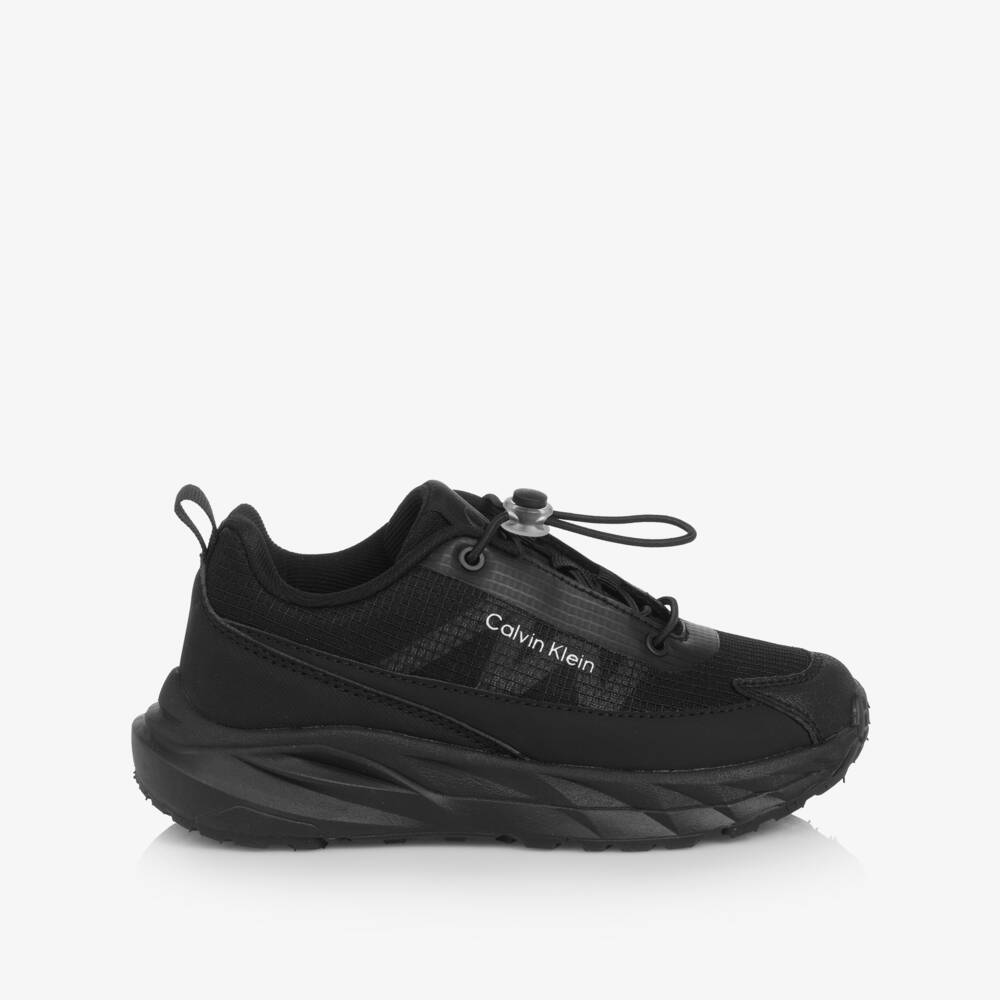 Calvin Klein-Boys Black Mesh & Faux Leather Toggle Trainers | Childrensalon