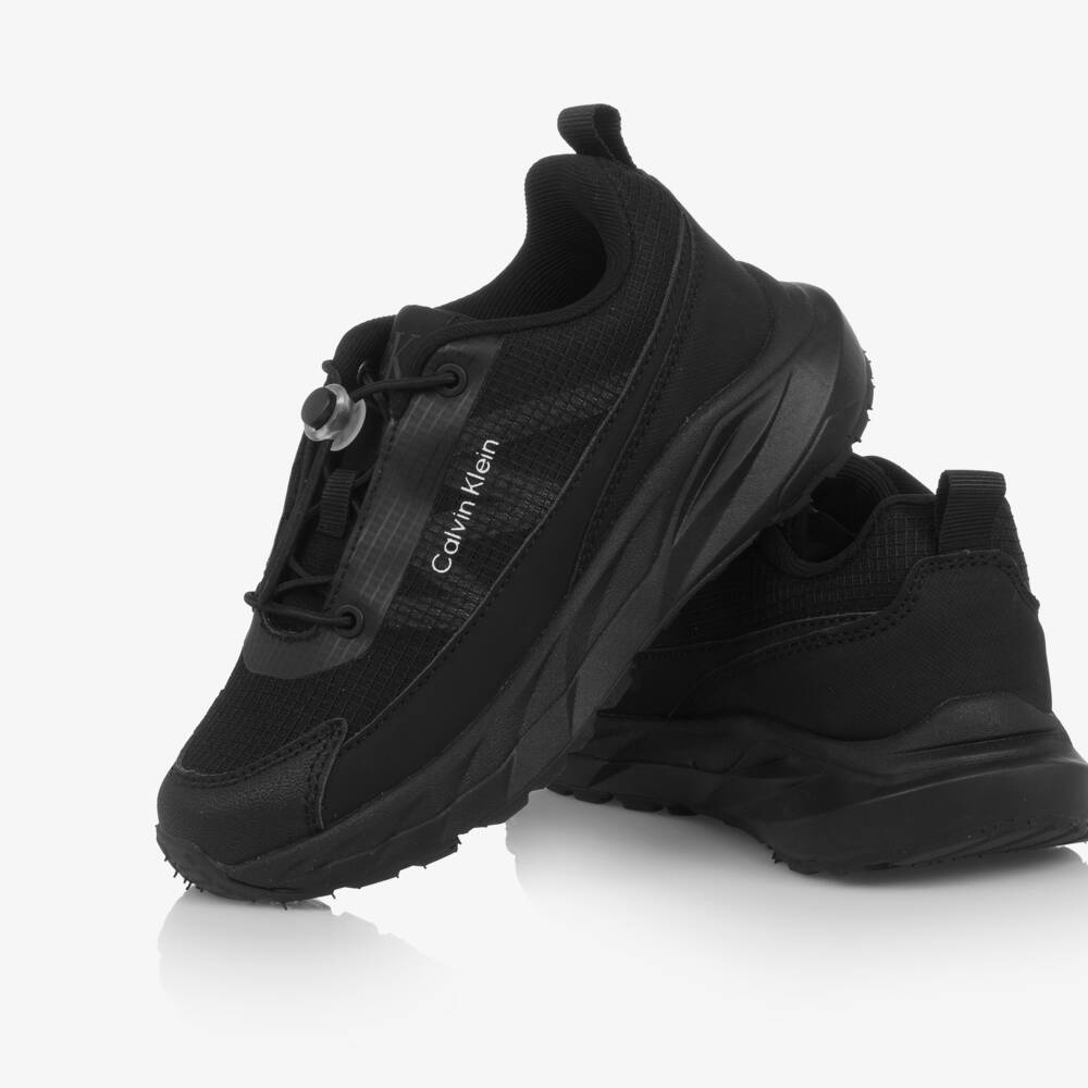 Calvin Klein-Boys Black Mesh & Faux Leather Toggle Trainers | Childrensalon