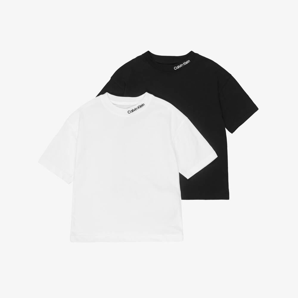 Calvin Klein-Boys Black & White Cotton T-Shirts (2 Pack) | Childrensalon