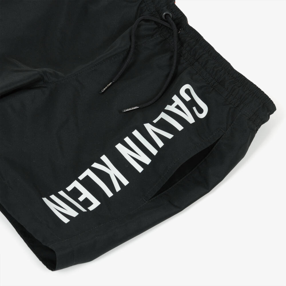 Calvin Klein-Boys Black & White Logo Swim Shorts | Childrensalon